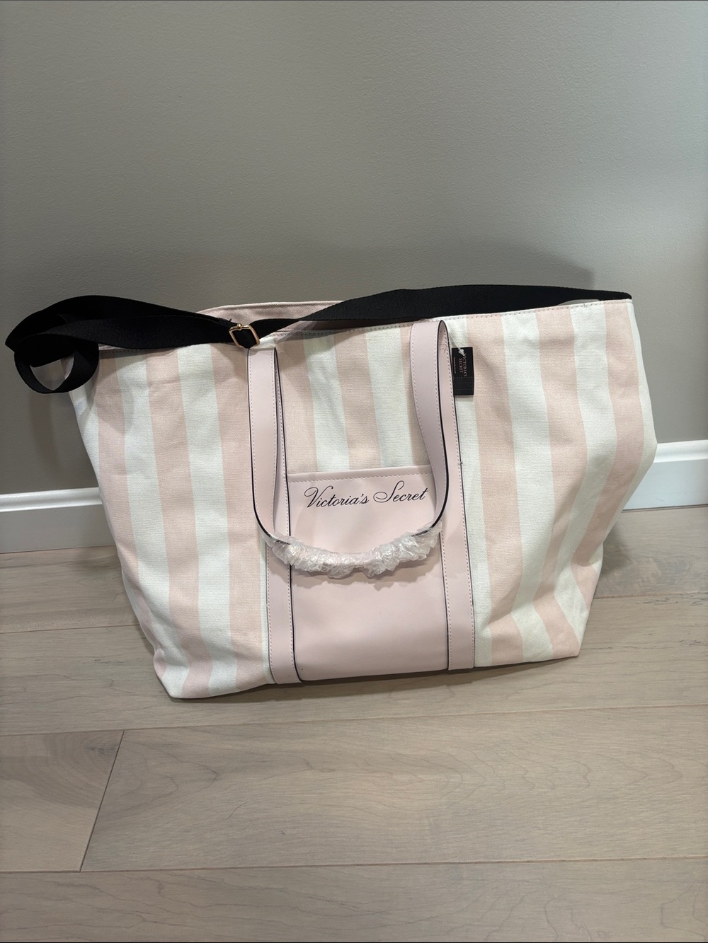 Victoria's Secret Pink and White Stripe Canvas Tote